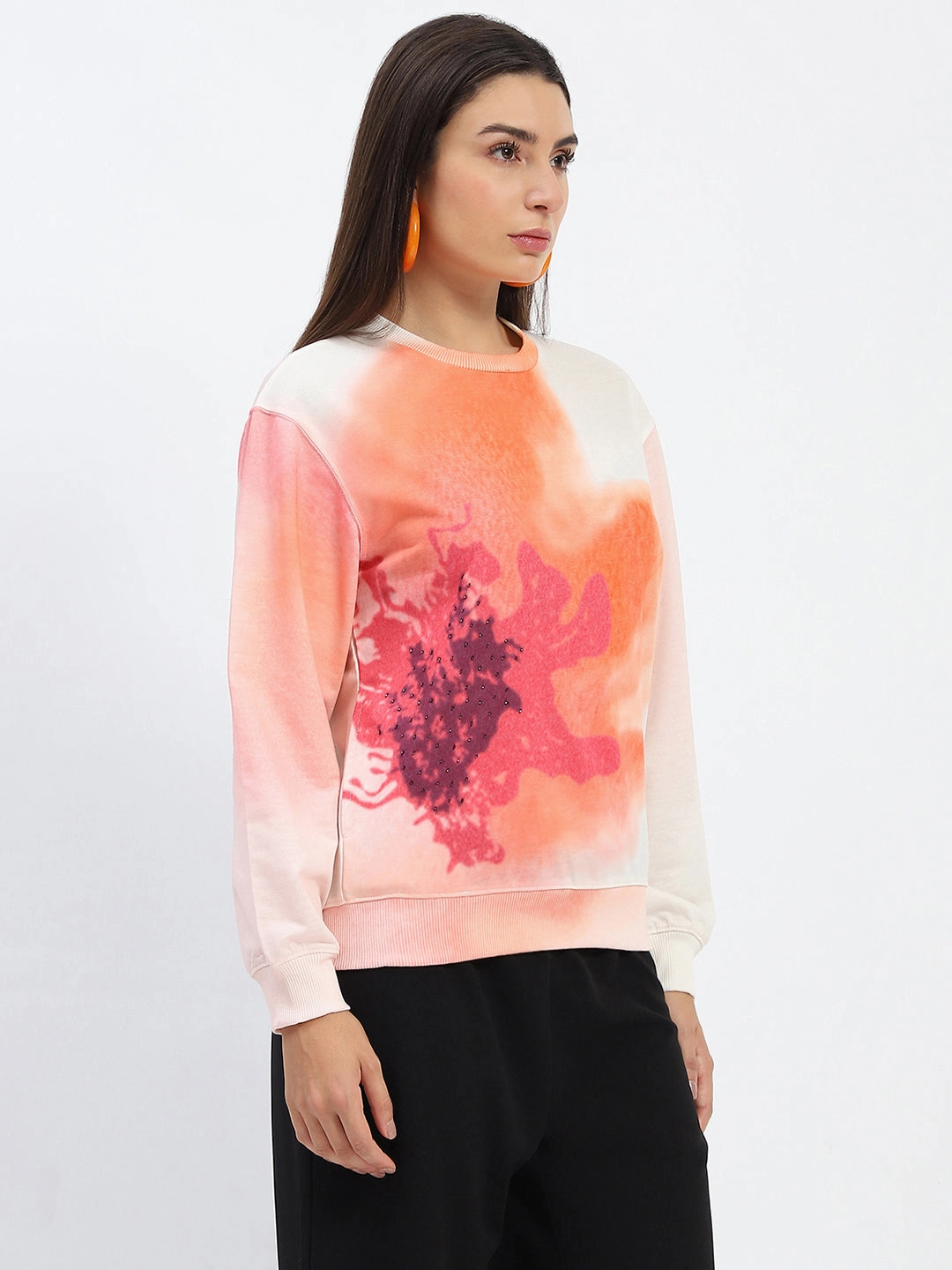 Madame Crew Neck Floral Print Beige Sweatshirt Trendy Fashion product metallic glamour