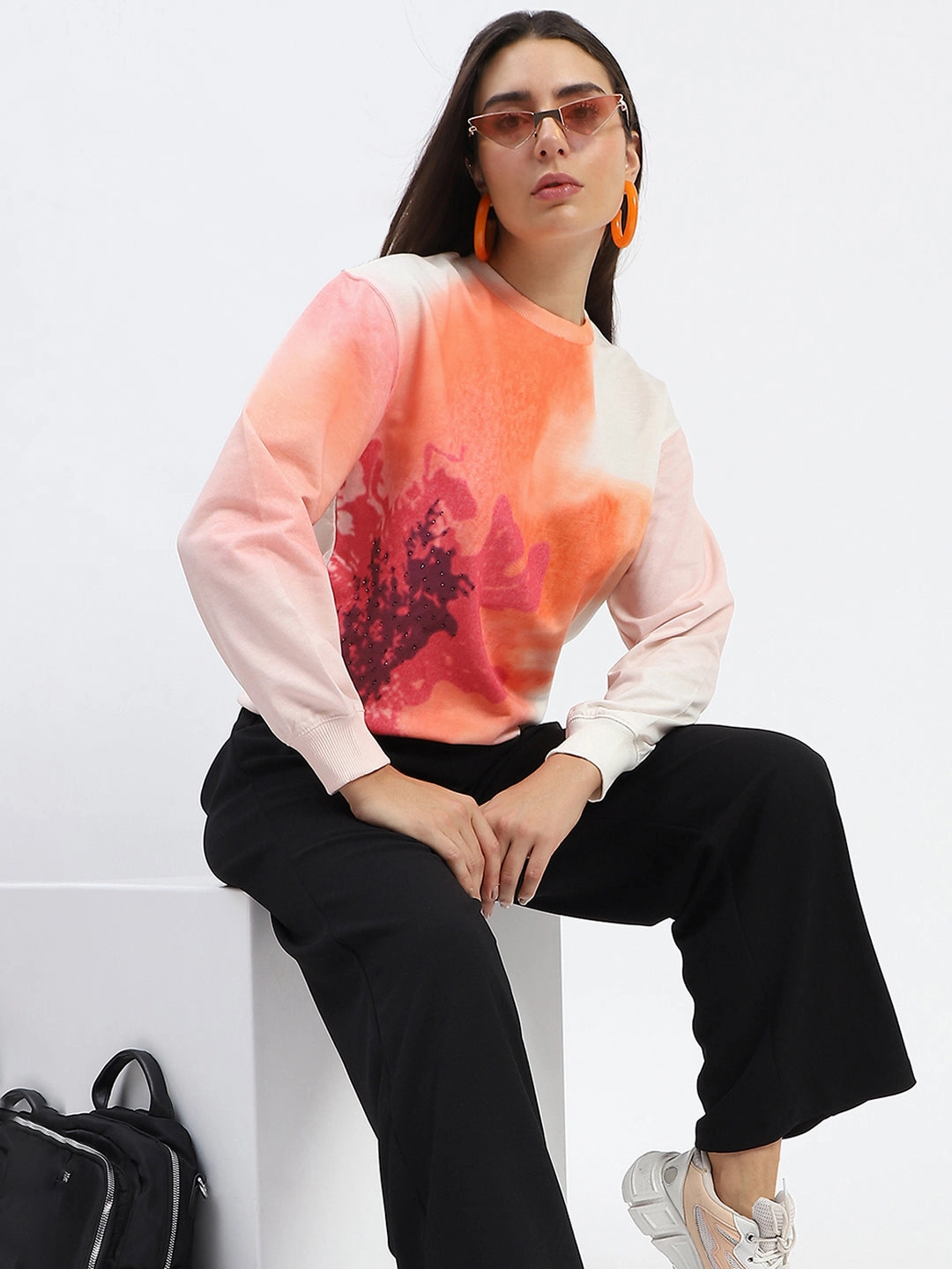 Madame Crew Neck Floral Print Beige Sweatshirt goes with shorts product premium quality