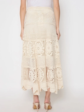 Madame Cotton Crochet Lace Tiered Beige Maxi Skirt Everyday Favorite