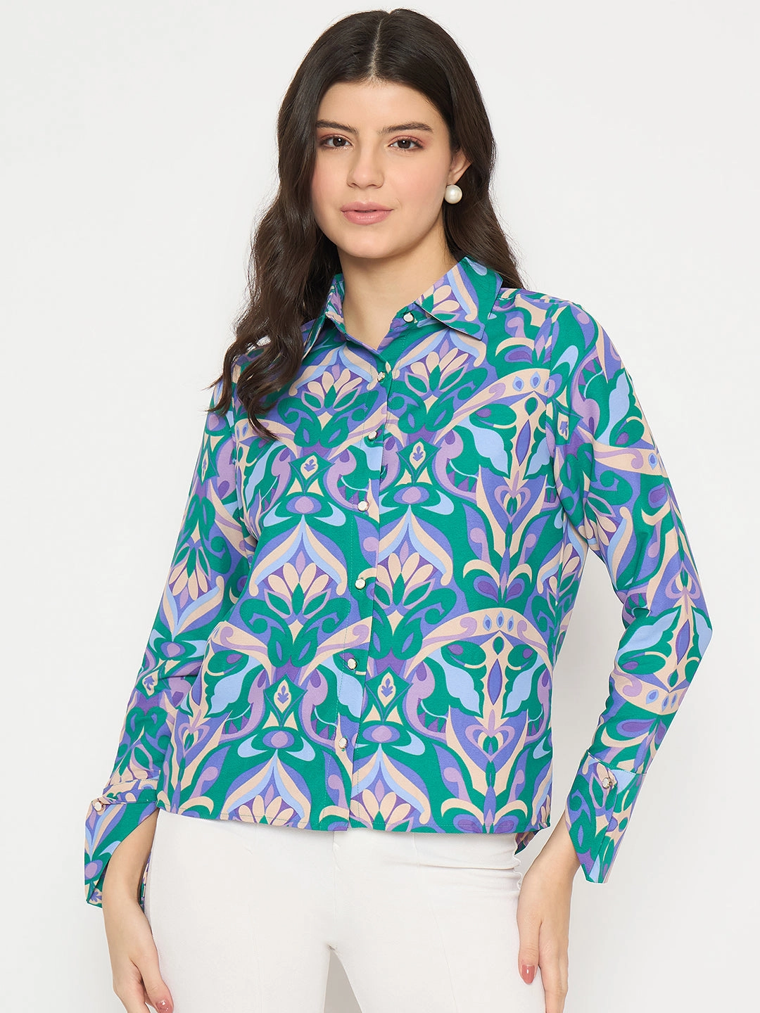 Madame All Over Print Full Sleeve Green Shirt Iconic look