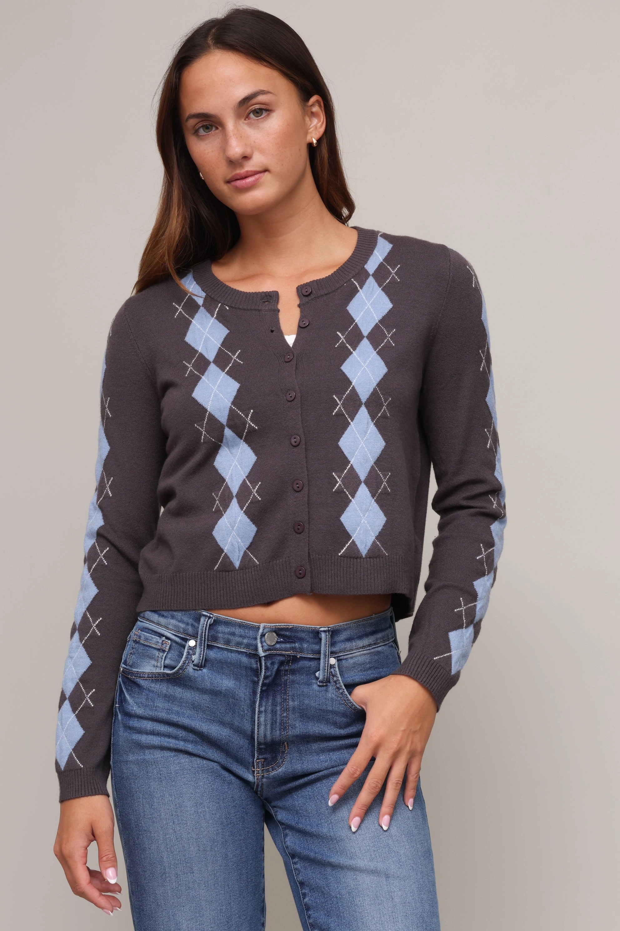 QuickDry Weave Ainsley Argyle Cardigan
