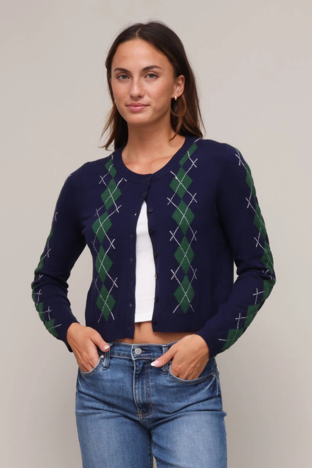 Lightweight Knit Ainsley Argyle Cardigan