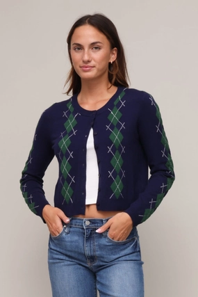 Lightweight Knit Ainsley Argyle Cardigan