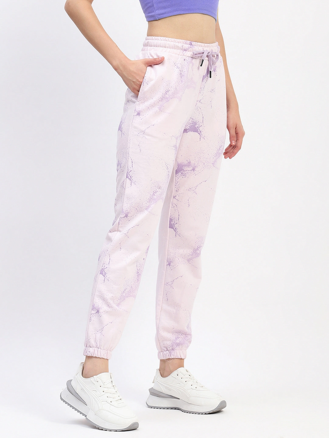 mSECRET Camouflage Print Cotton Mauve Joggers Laser cut Modern Waist