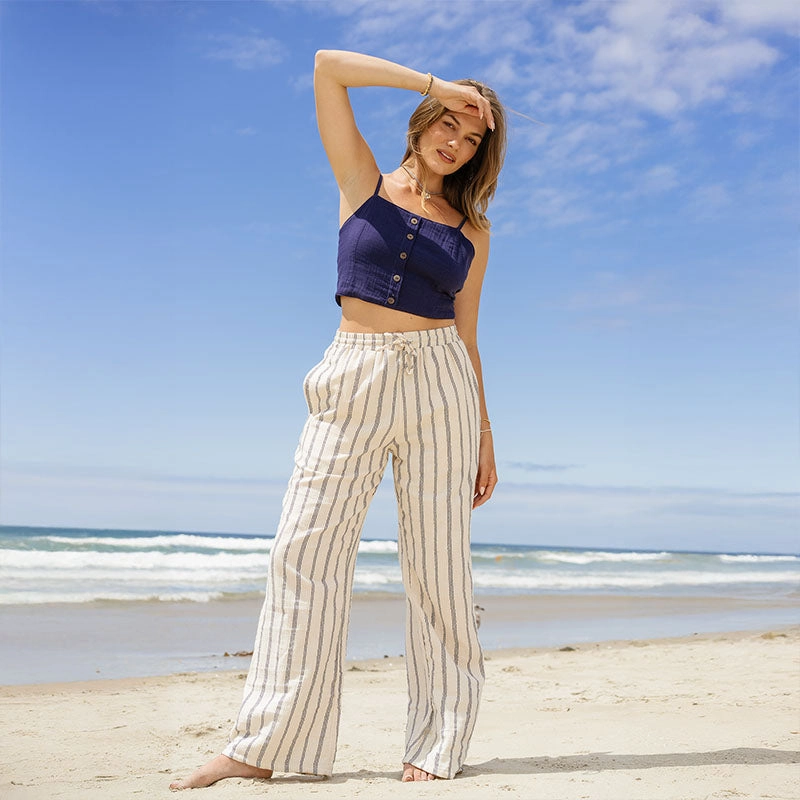 MoistureWickingFabric Chic Comfort Sailor Stripe Cotton Cabana Pants