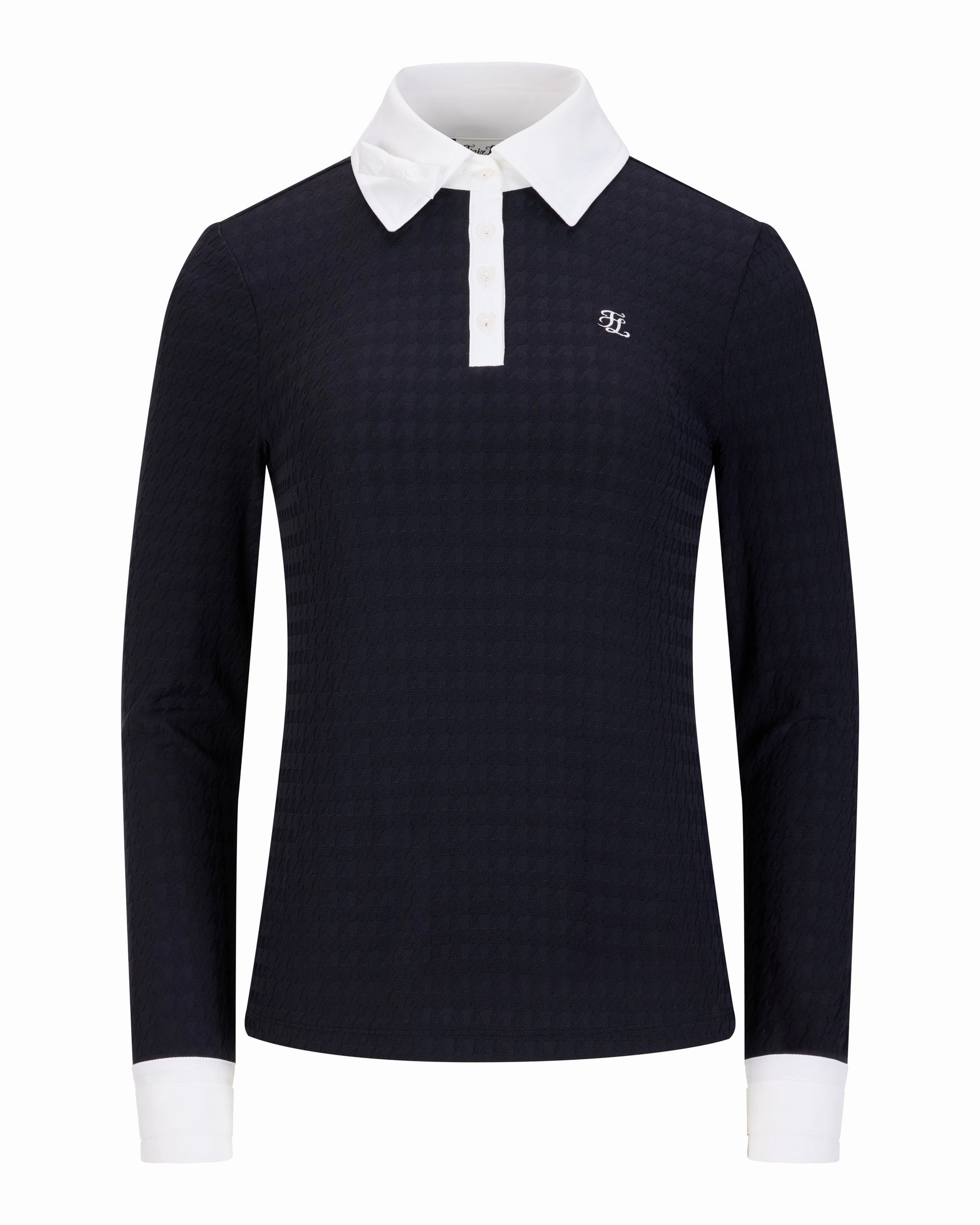 Houndstooth jacquard collar T-shirt - Black StaticResistant Material Drop Shoulder Silhouette