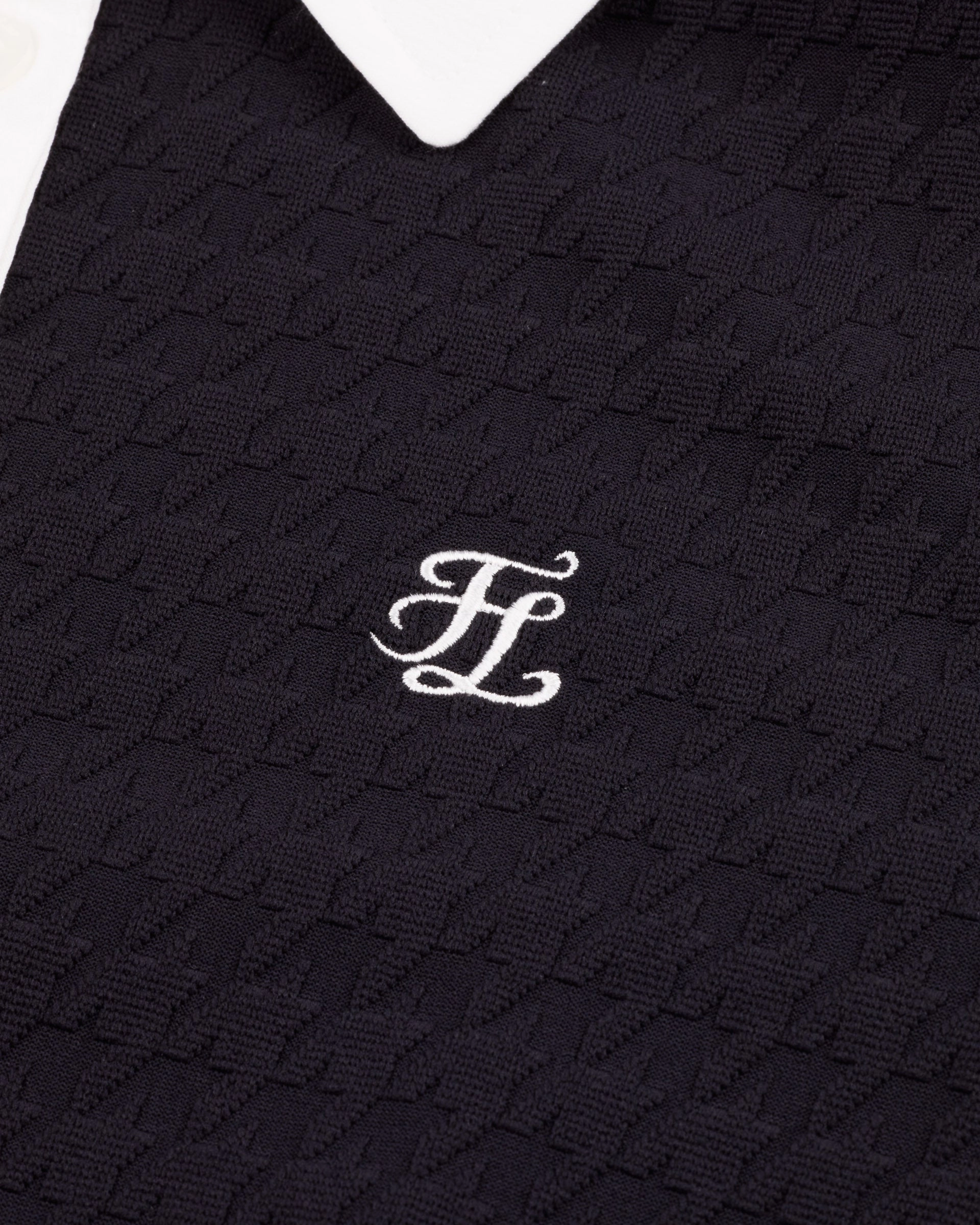 Resilient Elasticity Houndstooth jacquard collar T-shirt - Black