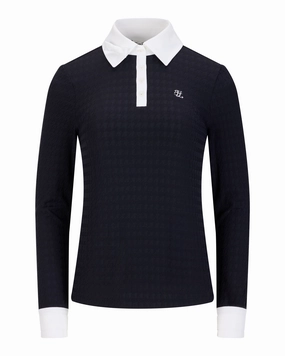Houndstooth jacquard collar T-shirt - Black StaticResistant Material Drop Shoulder Silhouette