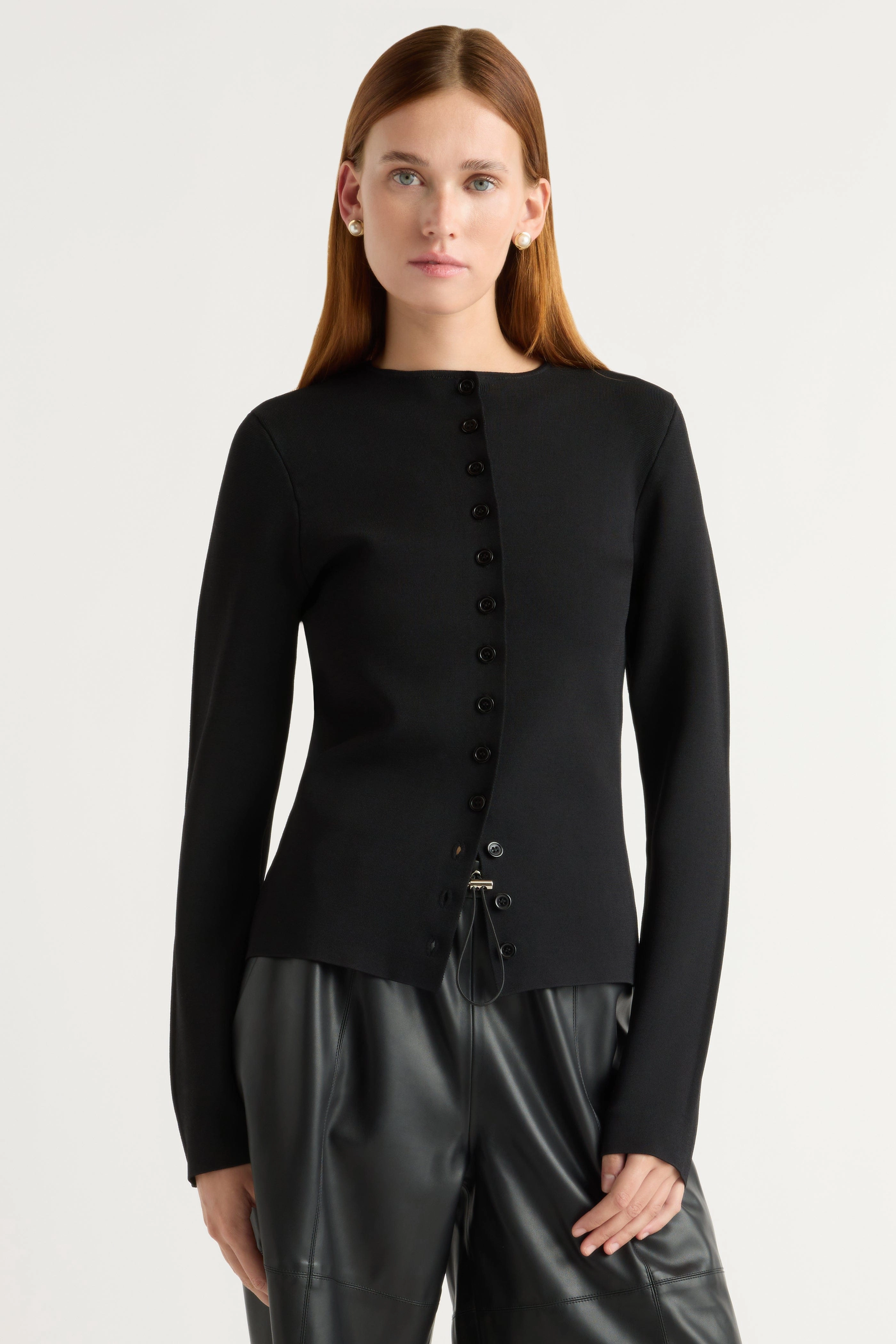 Charla Button Crew-Neck Sweater Soft touch layer Cozy Touch