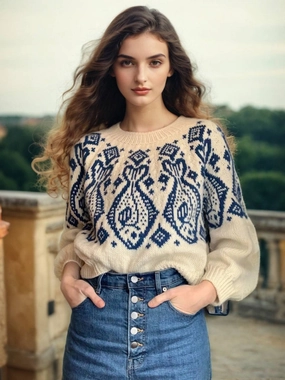 Oakleigh Round Neck Jacquard Sweater Cozy Loopback Fabric TearResistant Fabric