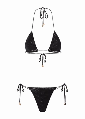 Sol Triangle Bikini Top | Noir Crochet Versatile Layering Cut RawHemDetail
