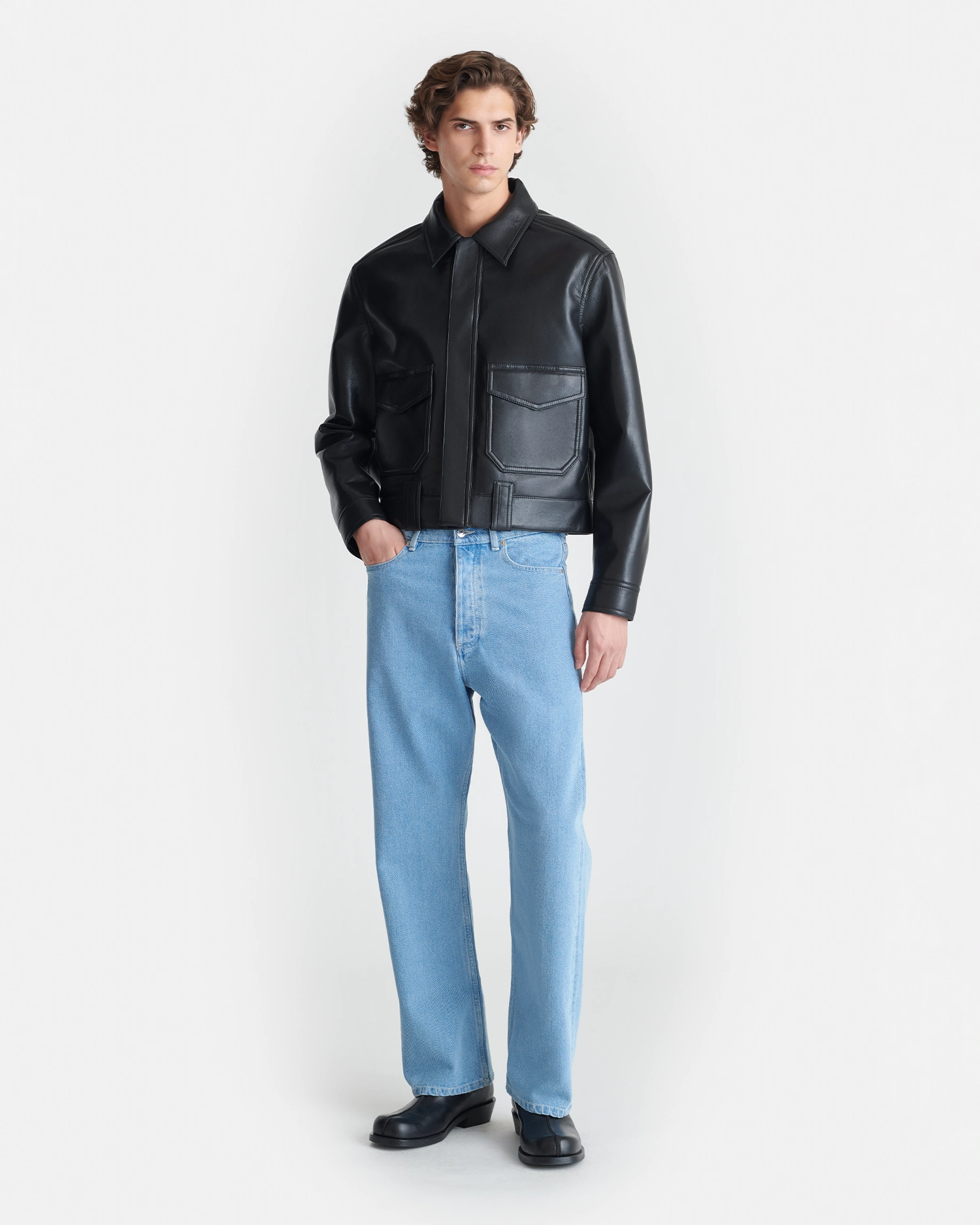 Ruben - Regenerated Leather Jacket - Black border short size