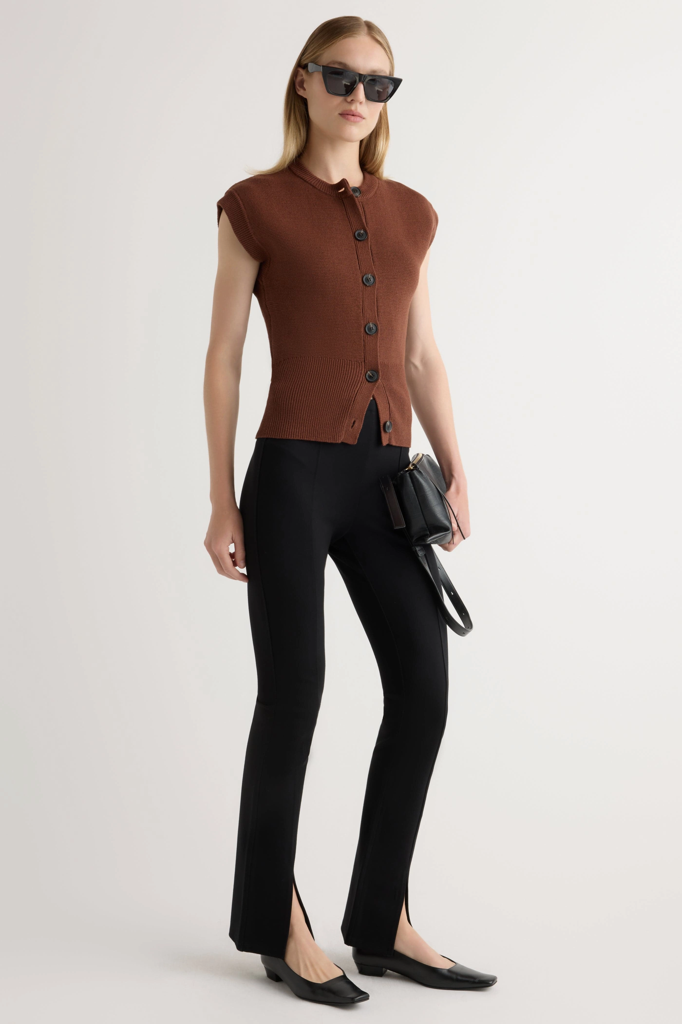 Solea Button Knit Vest WrinkleFree Weave FlexibleRibbedTrims