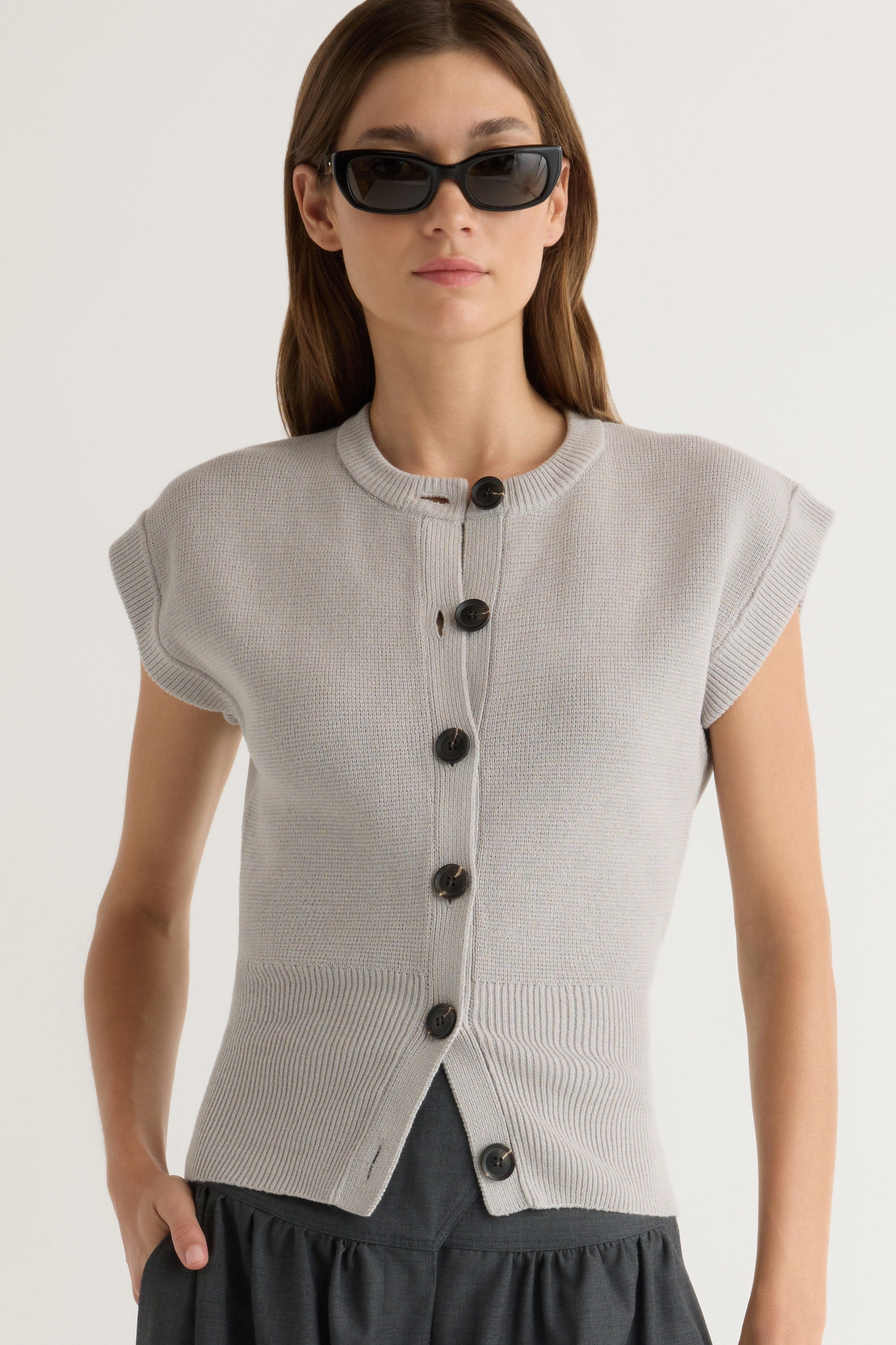 Solea Button Knit Vest UPF Protective Fabric VersatileNeckline