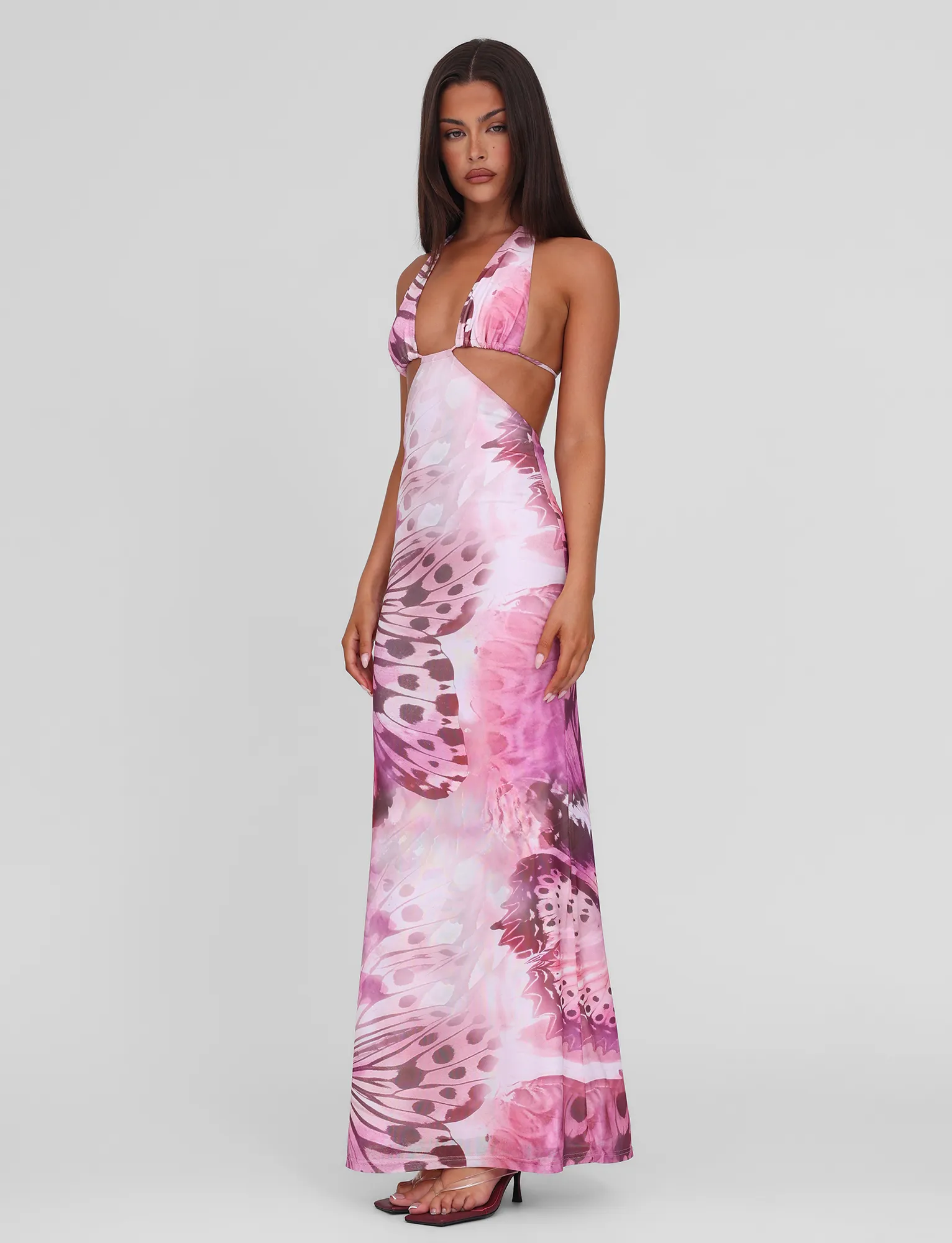Bride Side Flowy Cut SOLEIL MAXI DRESS - MACRO BUTTERFLY