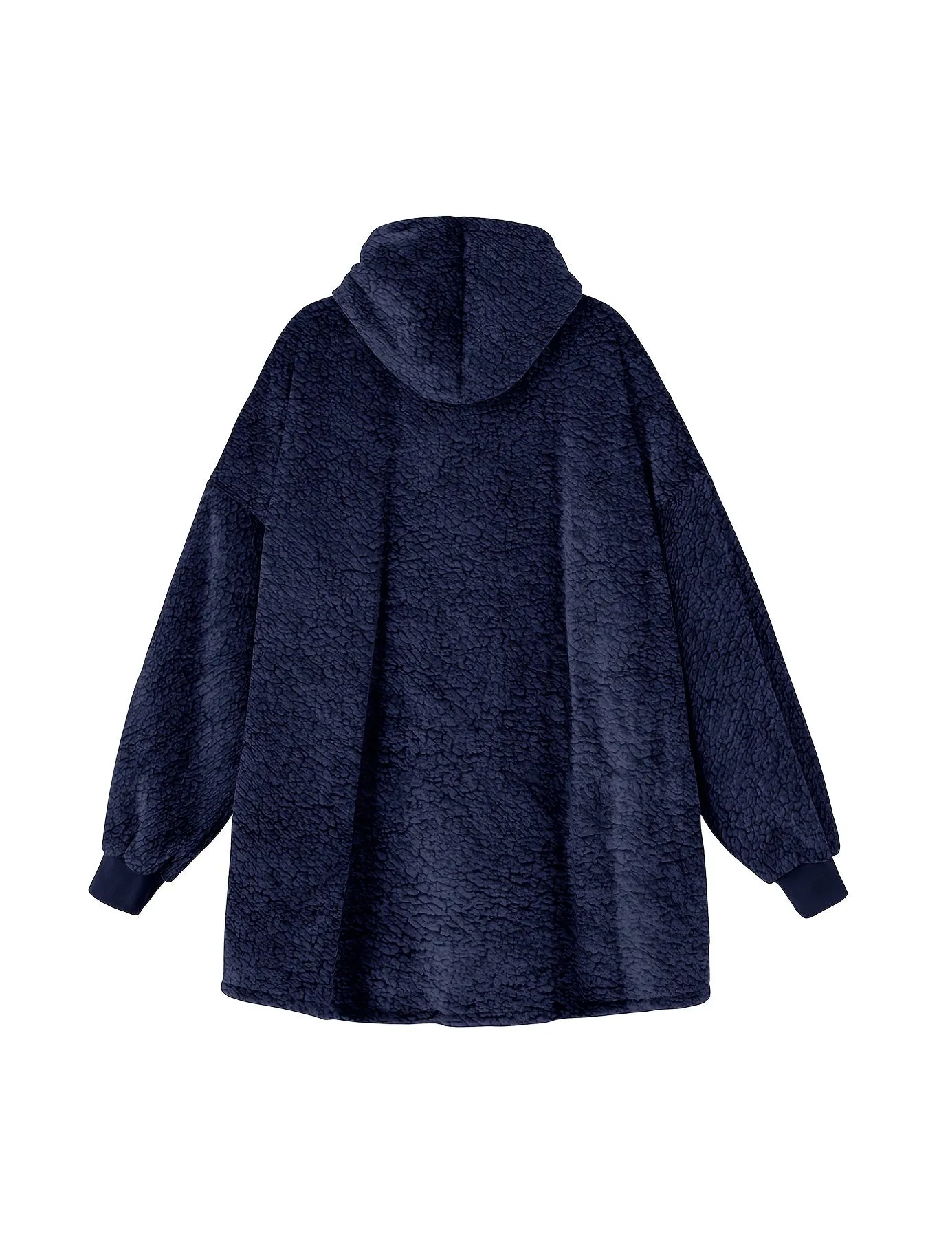 Solid Plush Hooded Robe, Warm & Comfy Wearable Blanket Robe With Pockets, Women's Sleepwear