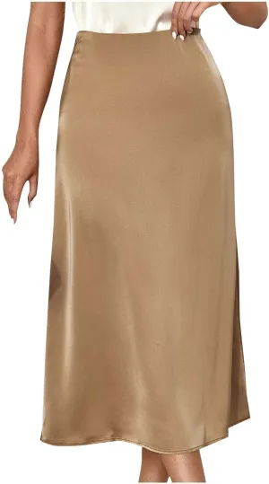 Solid Satin Midi Skorts for Women 2025 Fashion Business High Waisted A Line Skirts Casual Summer Work Formal Skirt