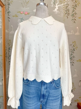 Sustainable Material Daily Ready Sophia Scalloped Sweater - Cream