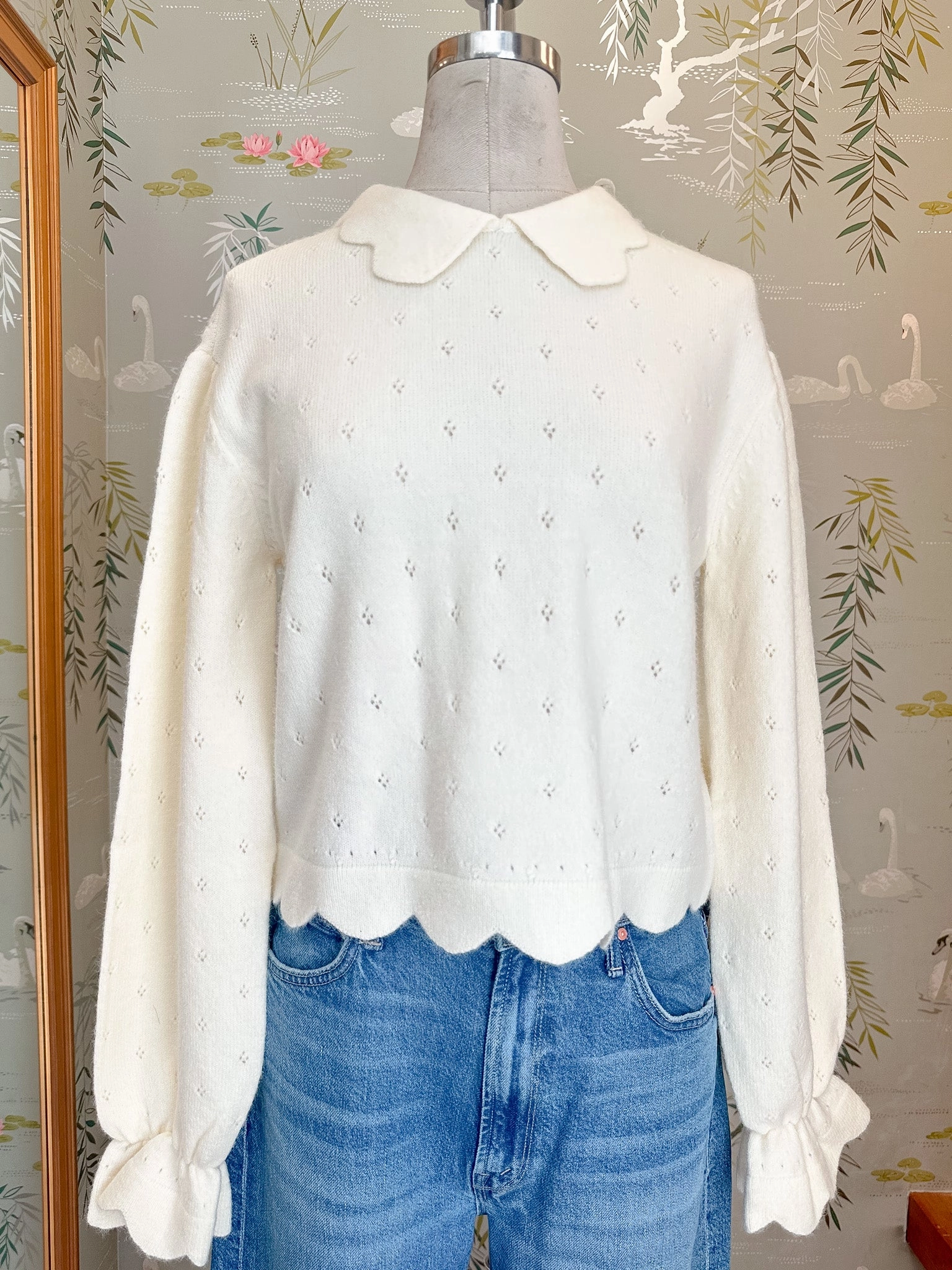 Sustainable Material Daily Ready Sophia Scalloped Sweater - Cream