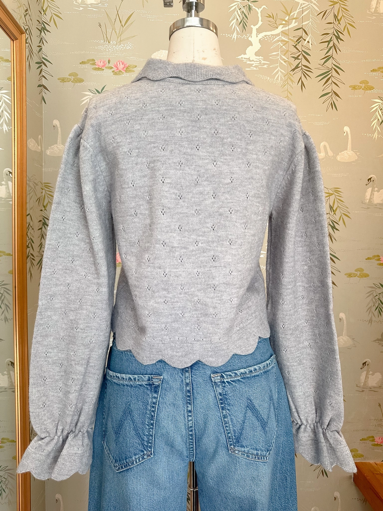 Sophia Scalloped Sweater - Grey Flatlock Seam Construction Evening Stroll
