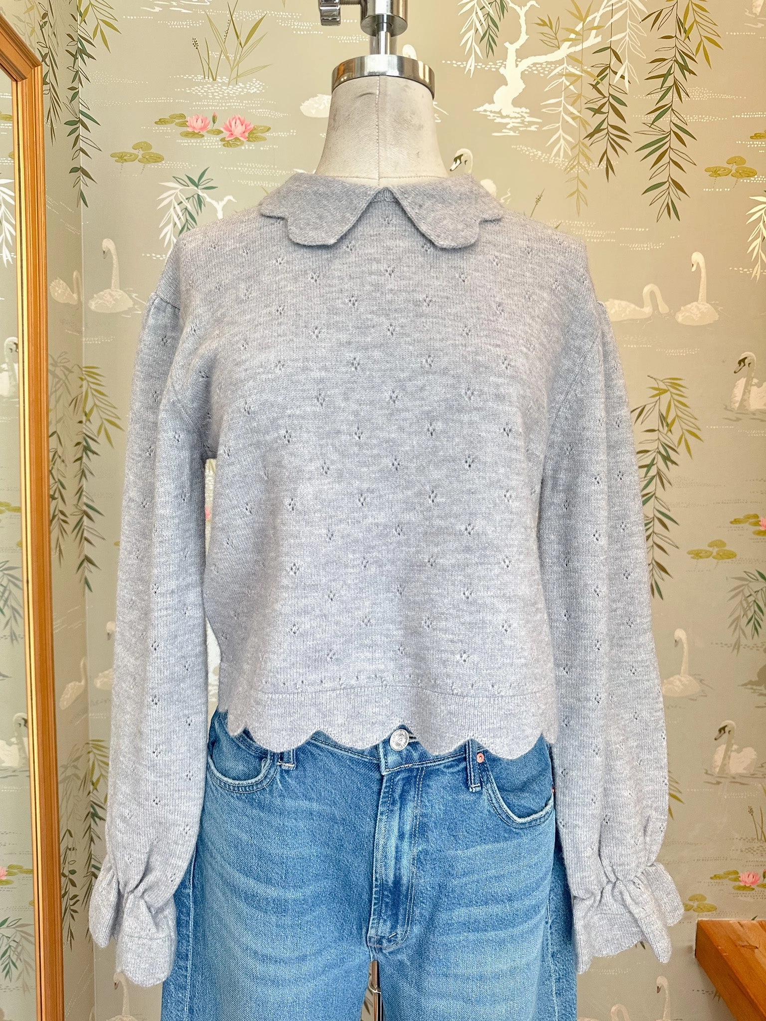 Compression Fit Sophia Scalloped Sweater - Grey