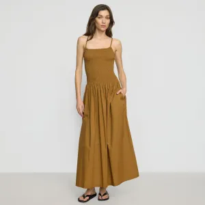 Calm Mood Smart and Polished Venus Smocked Organic Cotton Midi Dress