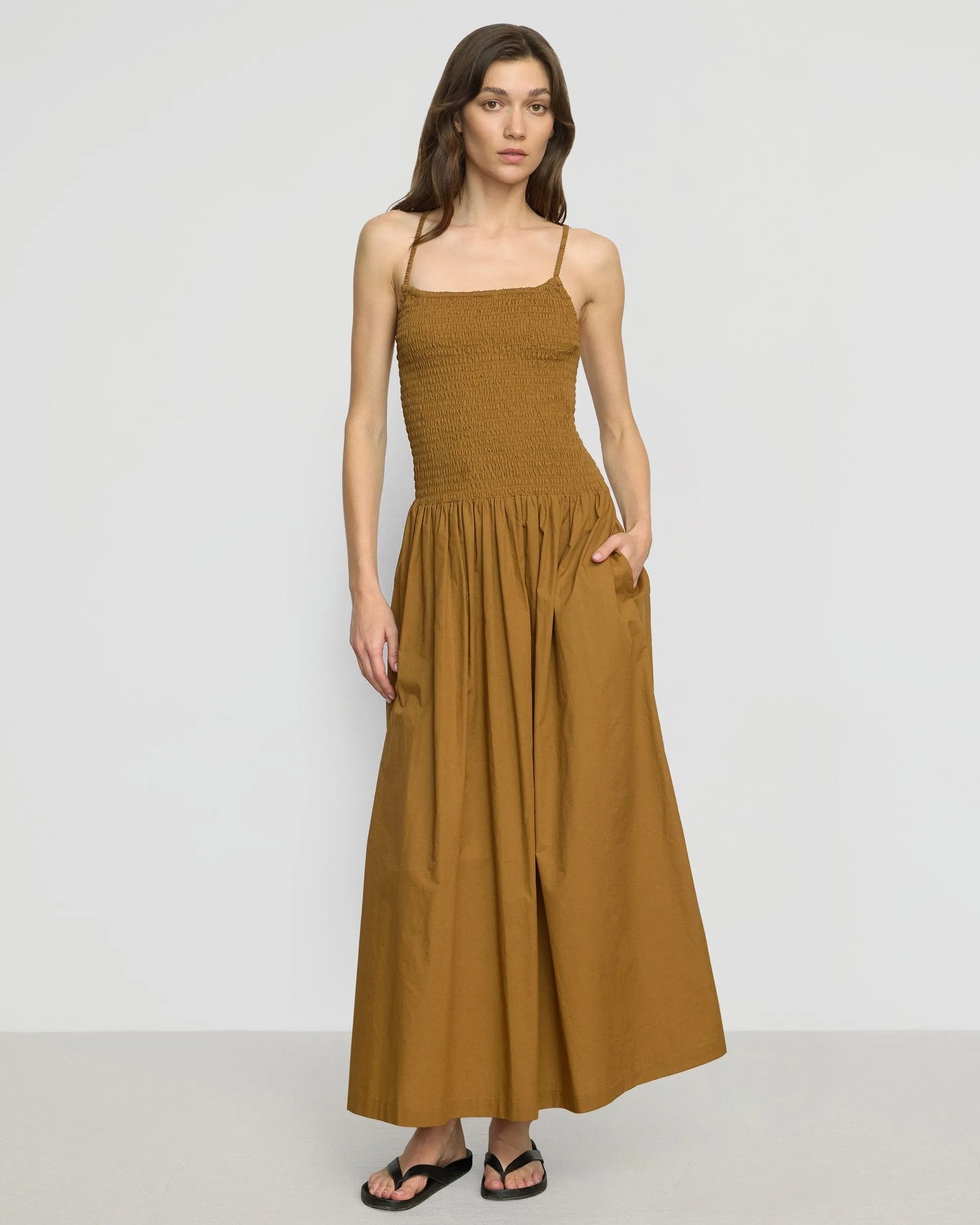 Silky Shape Venus Smocked Organic Cotton Midi Dress