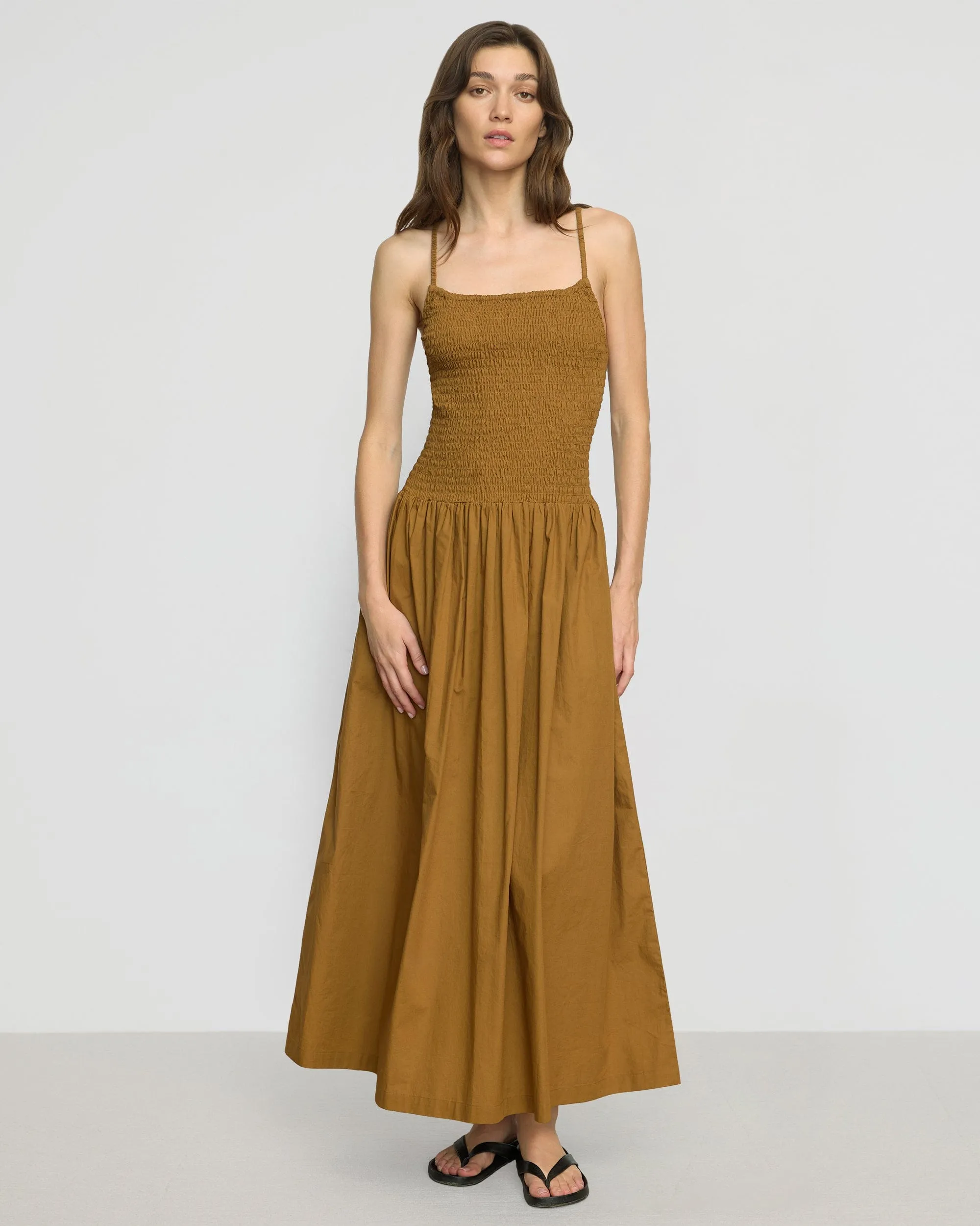 Wrap Charm Stylish Design Venus Smocked Organic Cotton Midi Dress