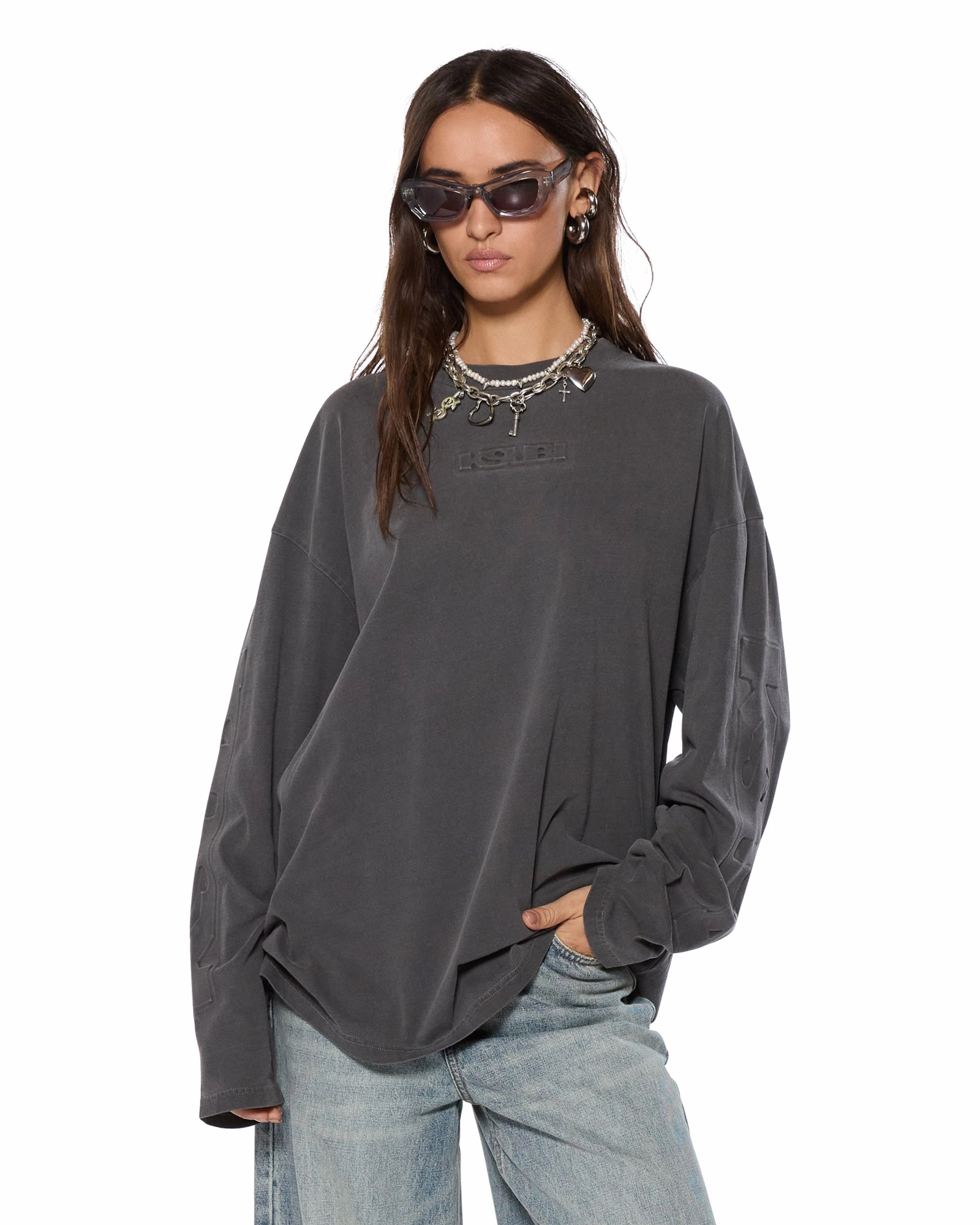 RollUpCuff SOTT BOYFRIEND LS TEE CHARCOAL