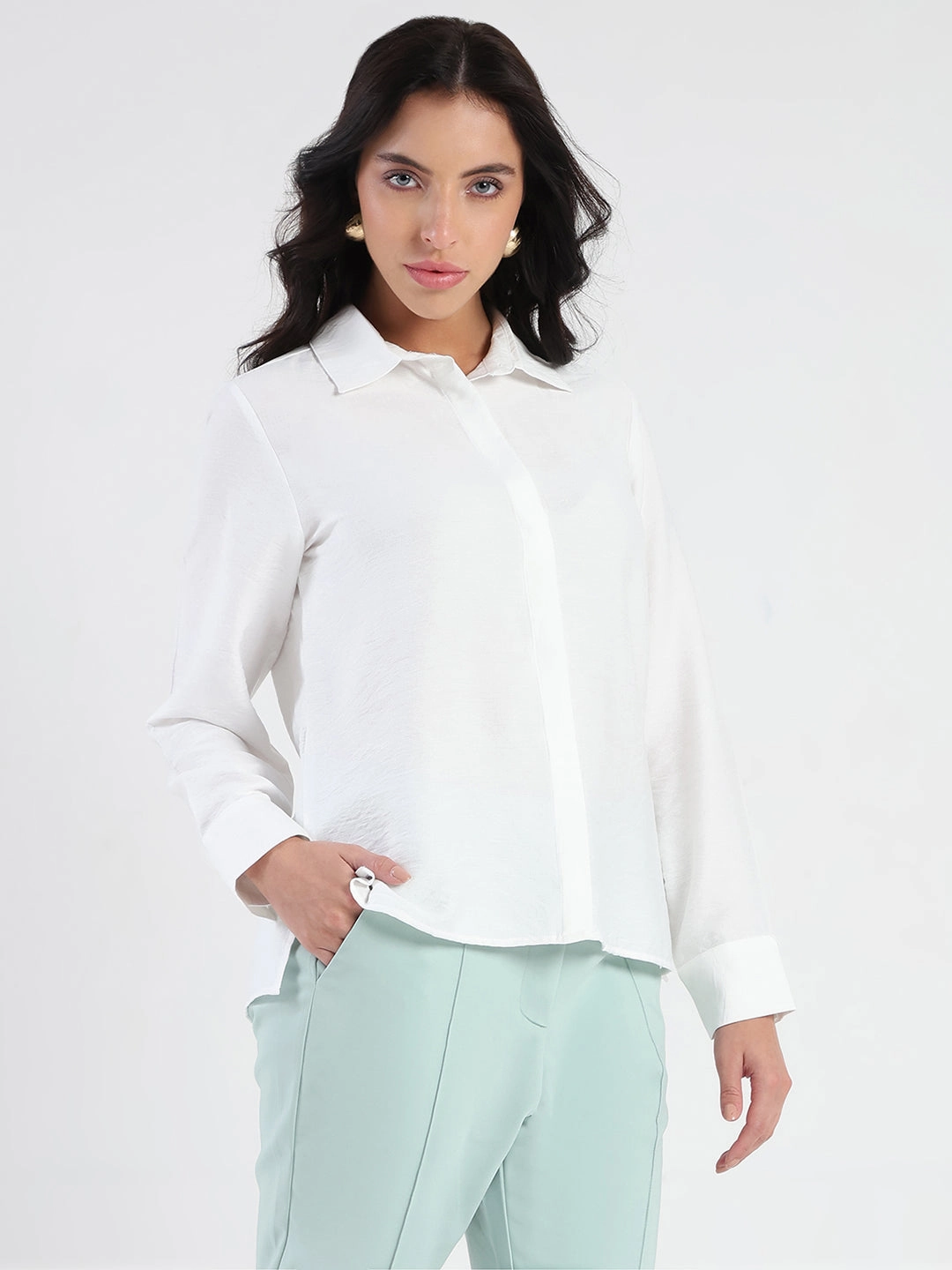 Madame White Rayon Blend Shirt Active Layer