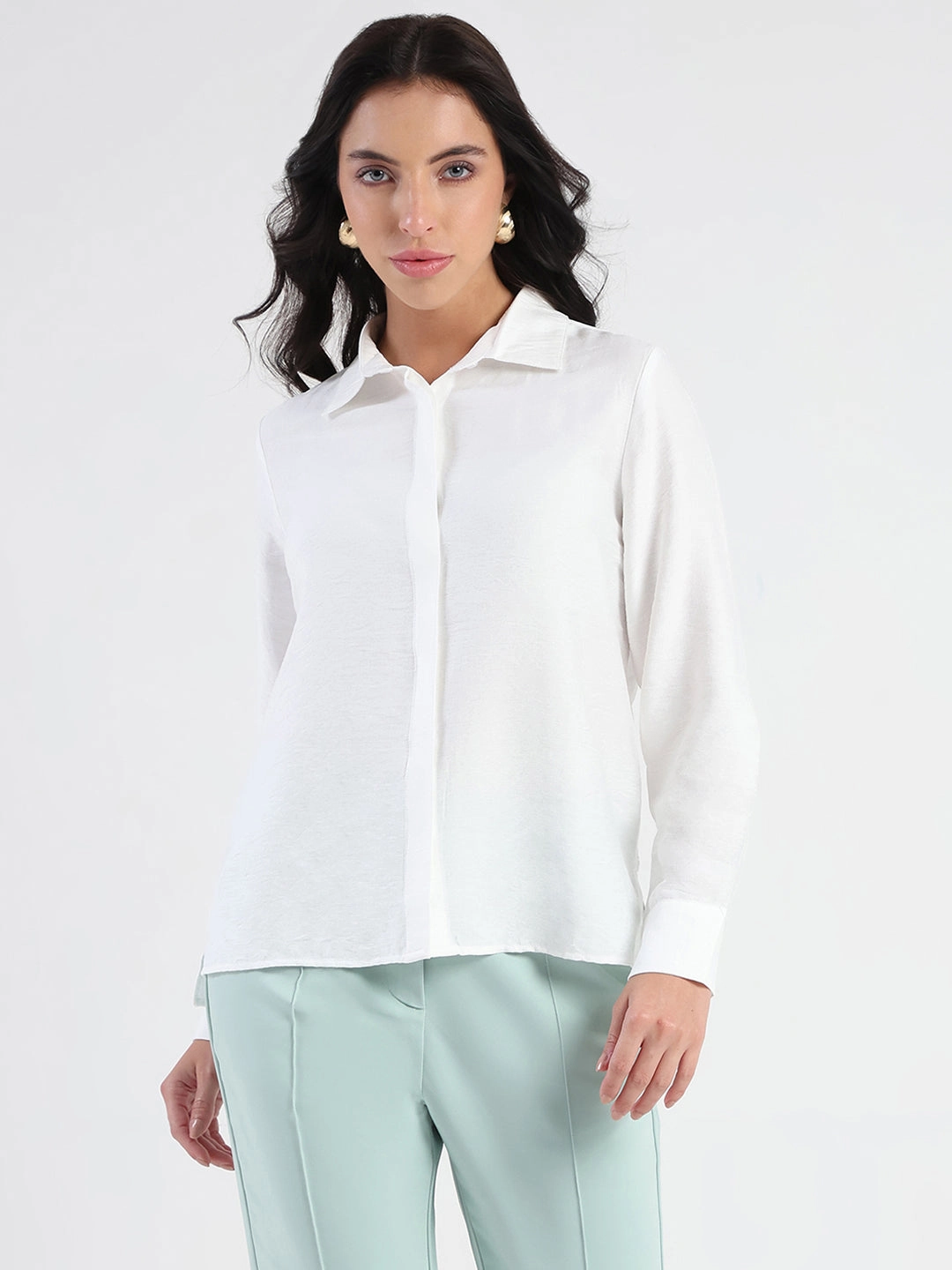 Madame White Rayon Blend Shirt Smart Appearance