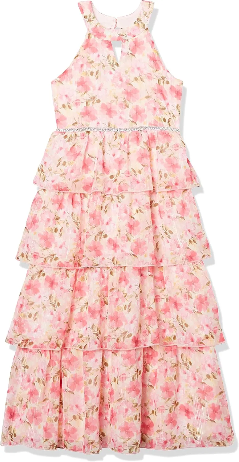 Speechless Girls' Full Length Tiered Ruffled Dress