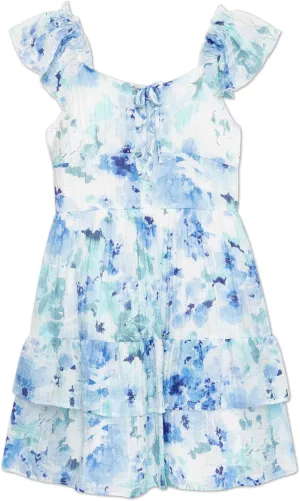 Speechless Girls' Ruffled Sleeve Lace-up Front Party Dress