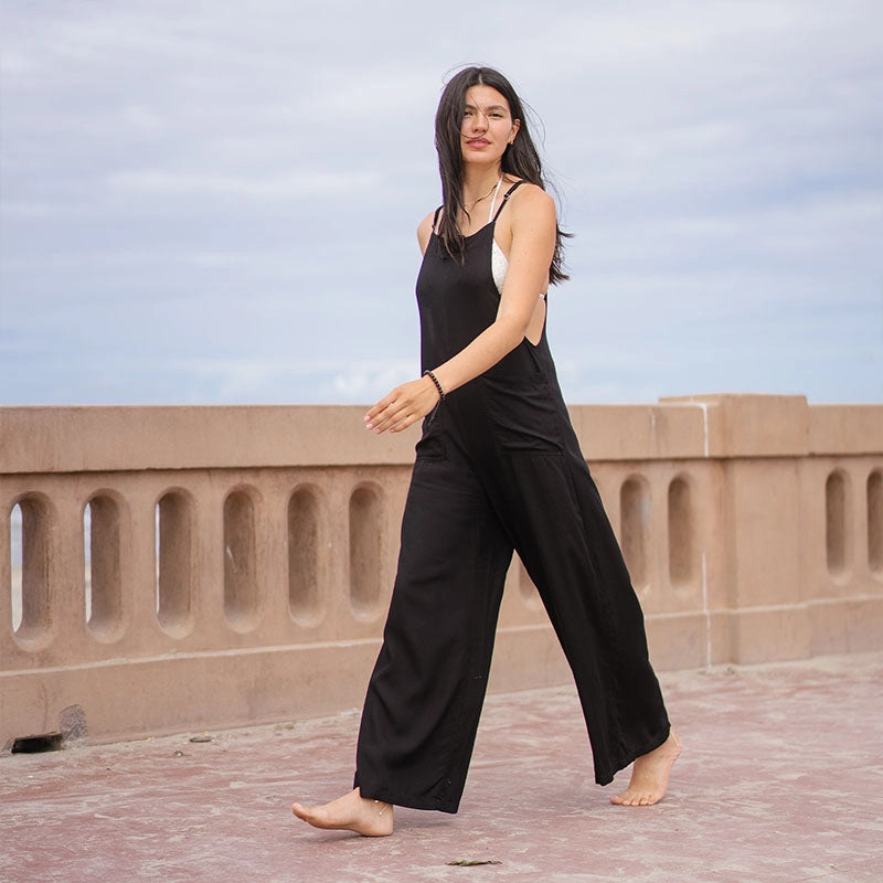 Black Rayon Nomad Jumpsuit soft elegance Neutral Flow