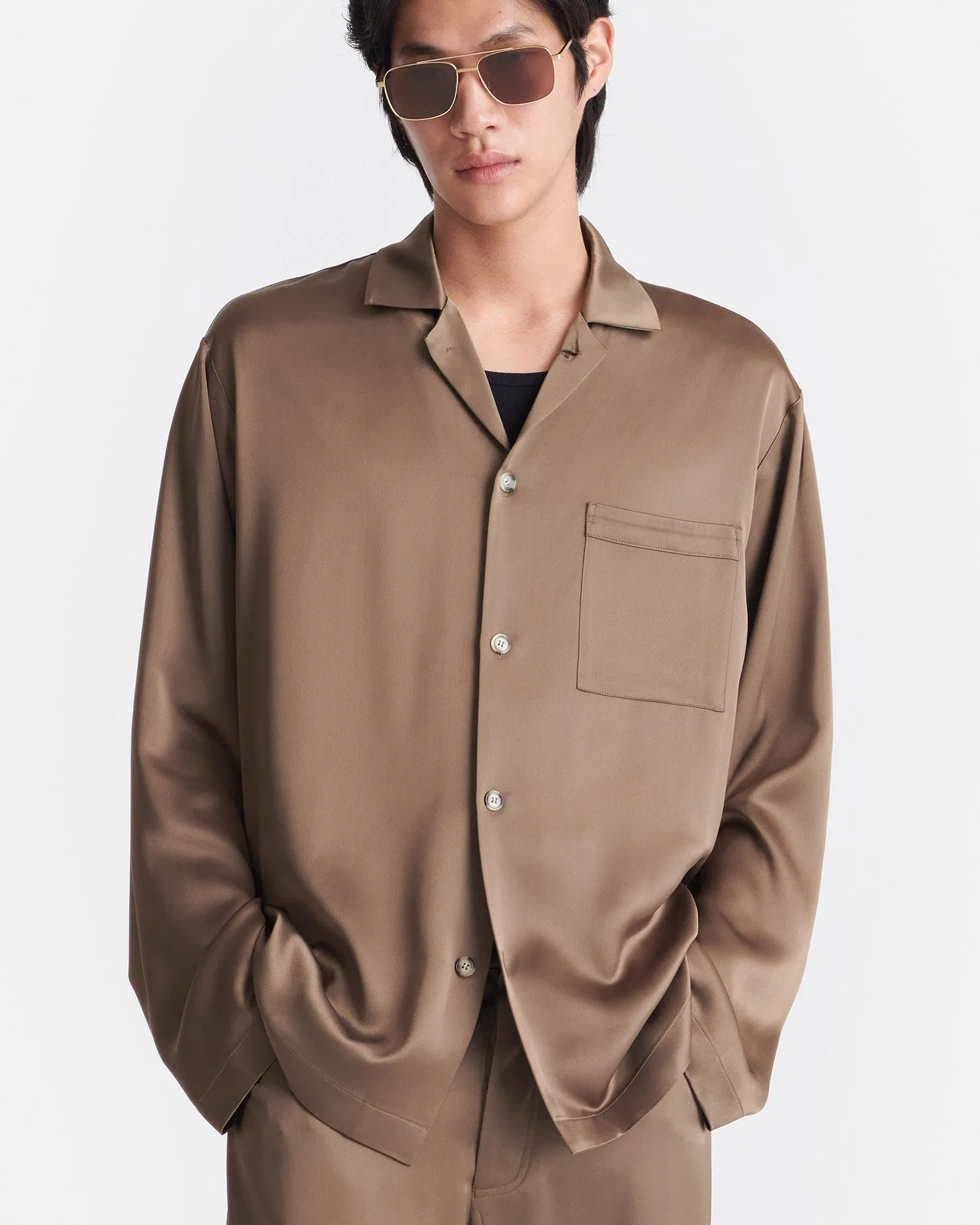 Fun Colors Jelmer - Slip Satin Shirt - Coffee Bean