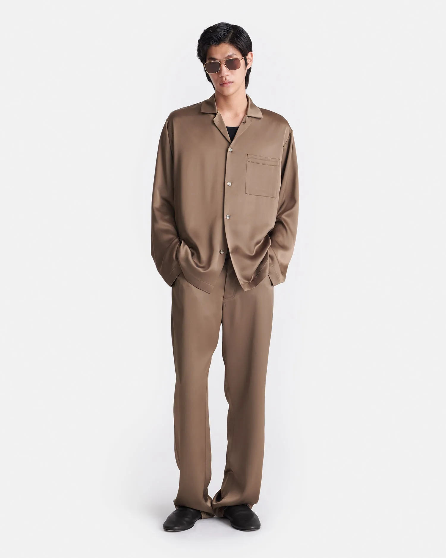 Jelmer - Slip Satin Shirt - Coffee Bean tropical style