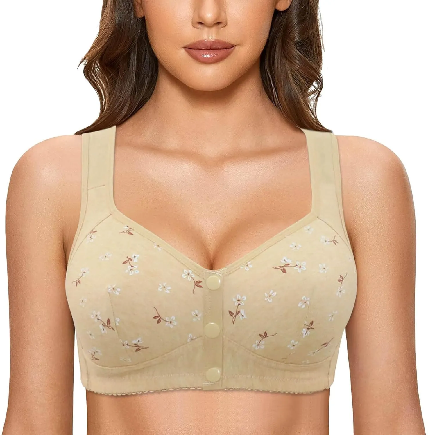 Sports Push Up Daisy Bras for Older Women Front Closure Button Buckle Comfortable High Support No Underwire Wireless Bralette