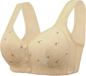 Sports Push Up Daisy Bras for Older Women Front Closure Button Buckle Comfortable High Support No Underwire Wireless Bralette