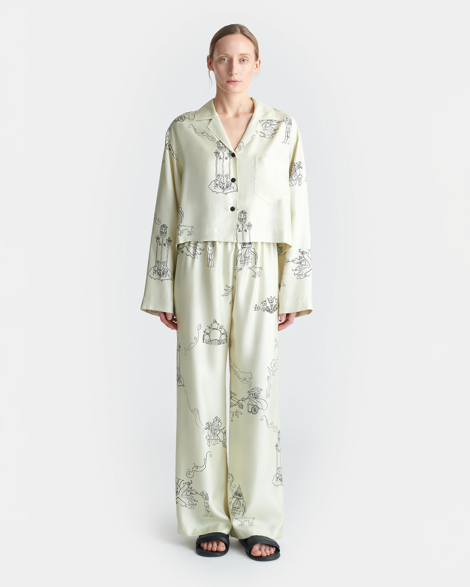 Brenda - Printed Silk Twill Pants - Folktale Tagless Labeling