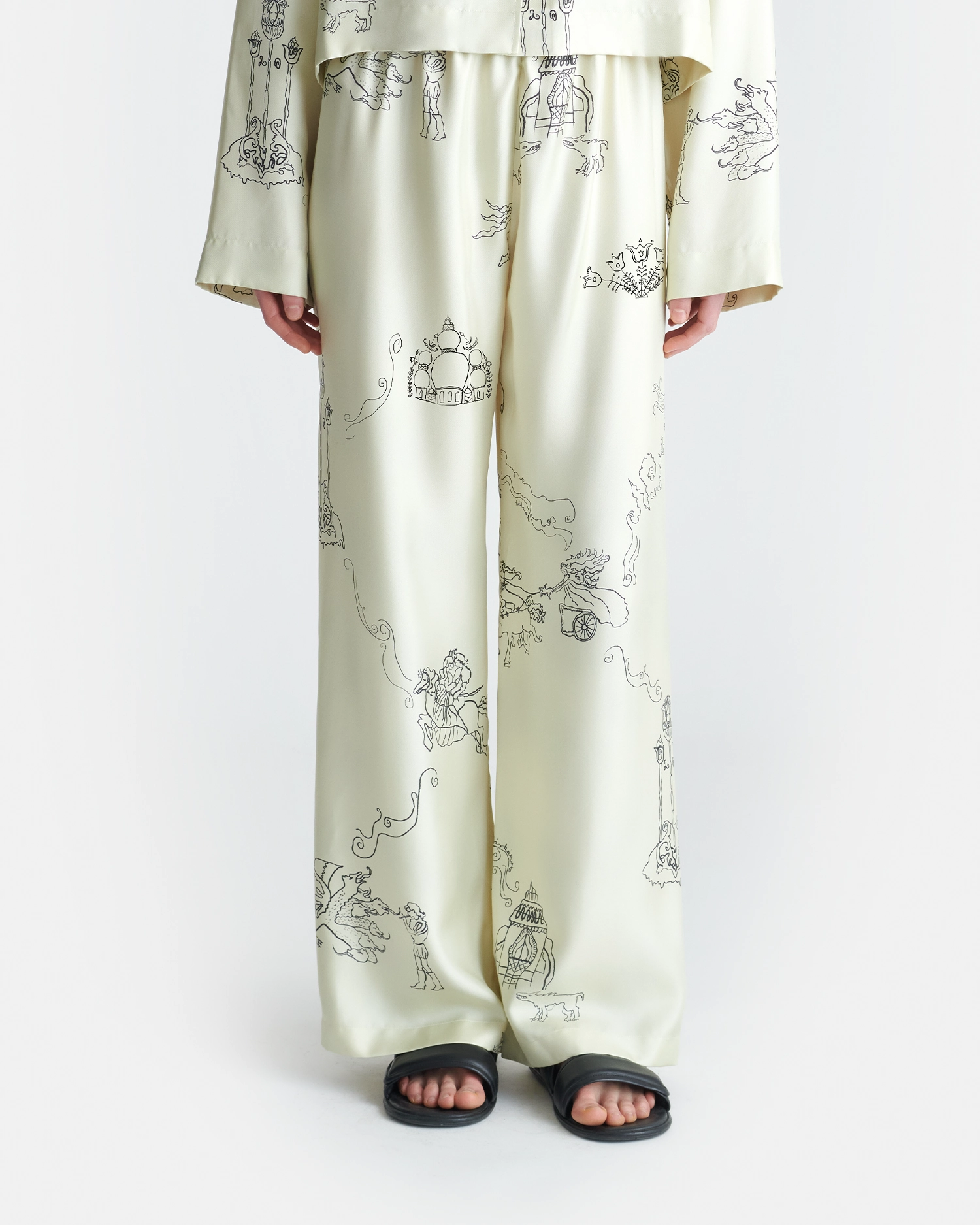 Brenda - Printed Silk Twill Pants - Folktale Full Comfort Everyday Essential