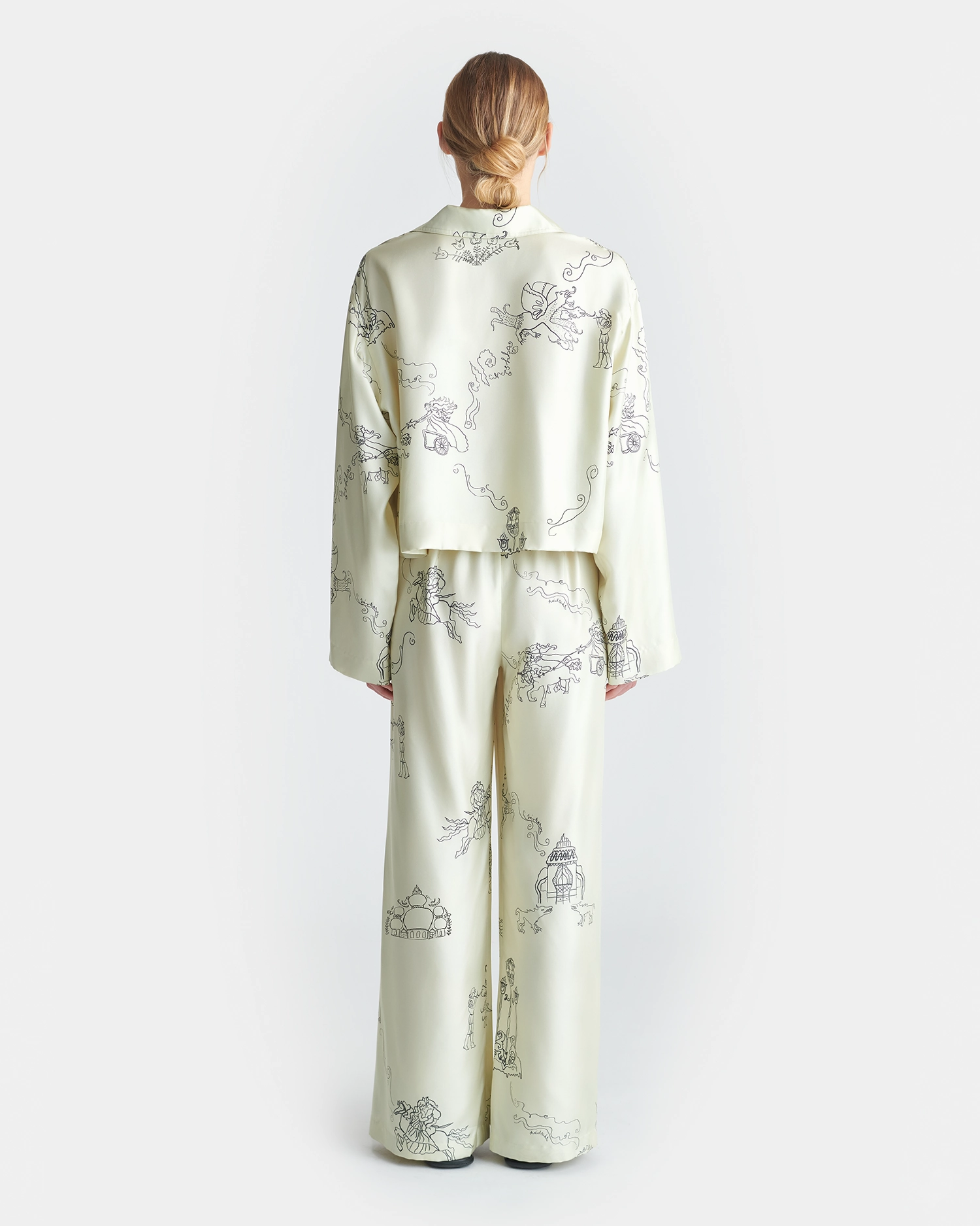 Brenda - Printed Silk Twill Pants - Folktale Barrel Waist