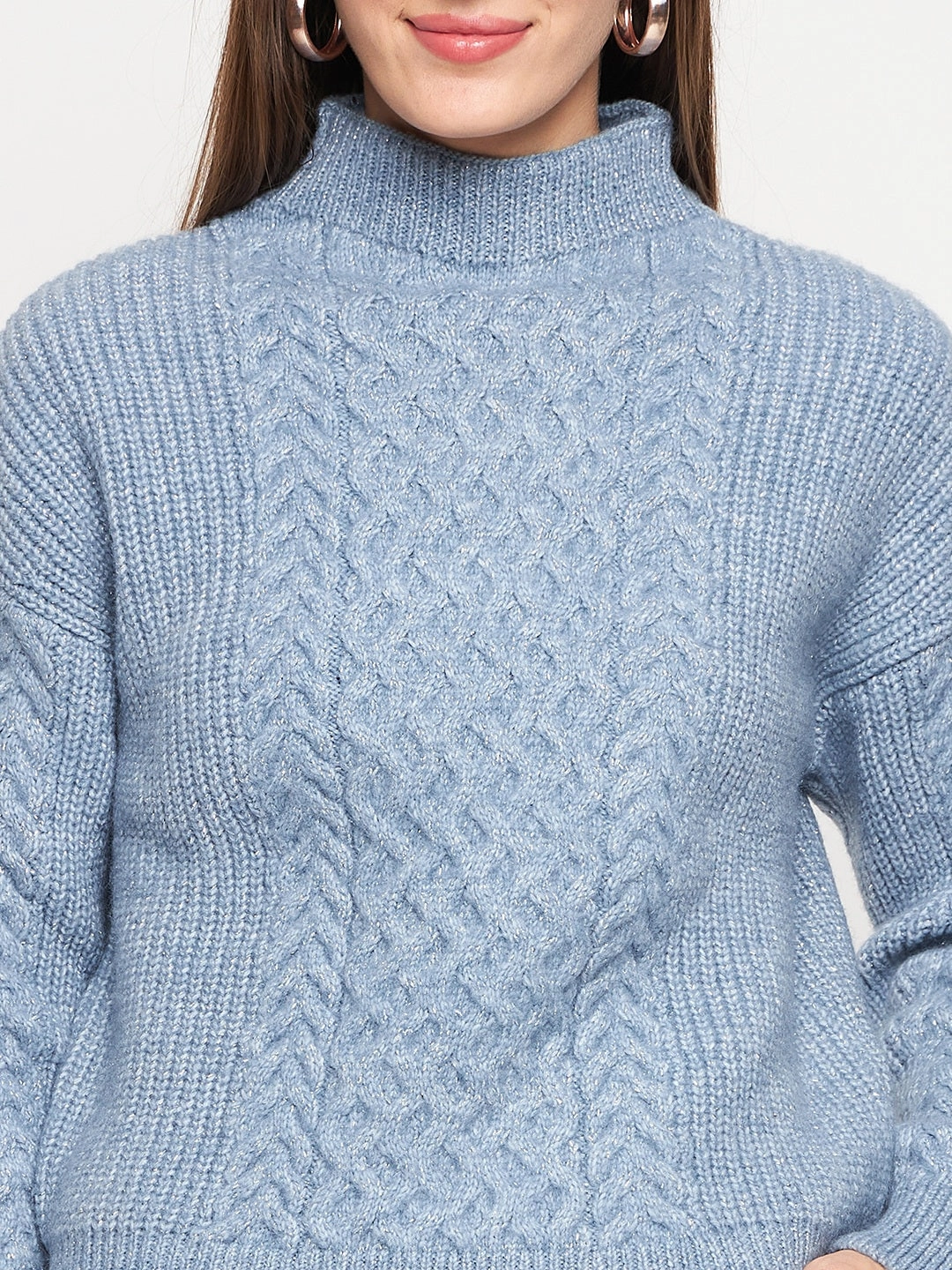 Madame Blue Knit Pullover Layered Style