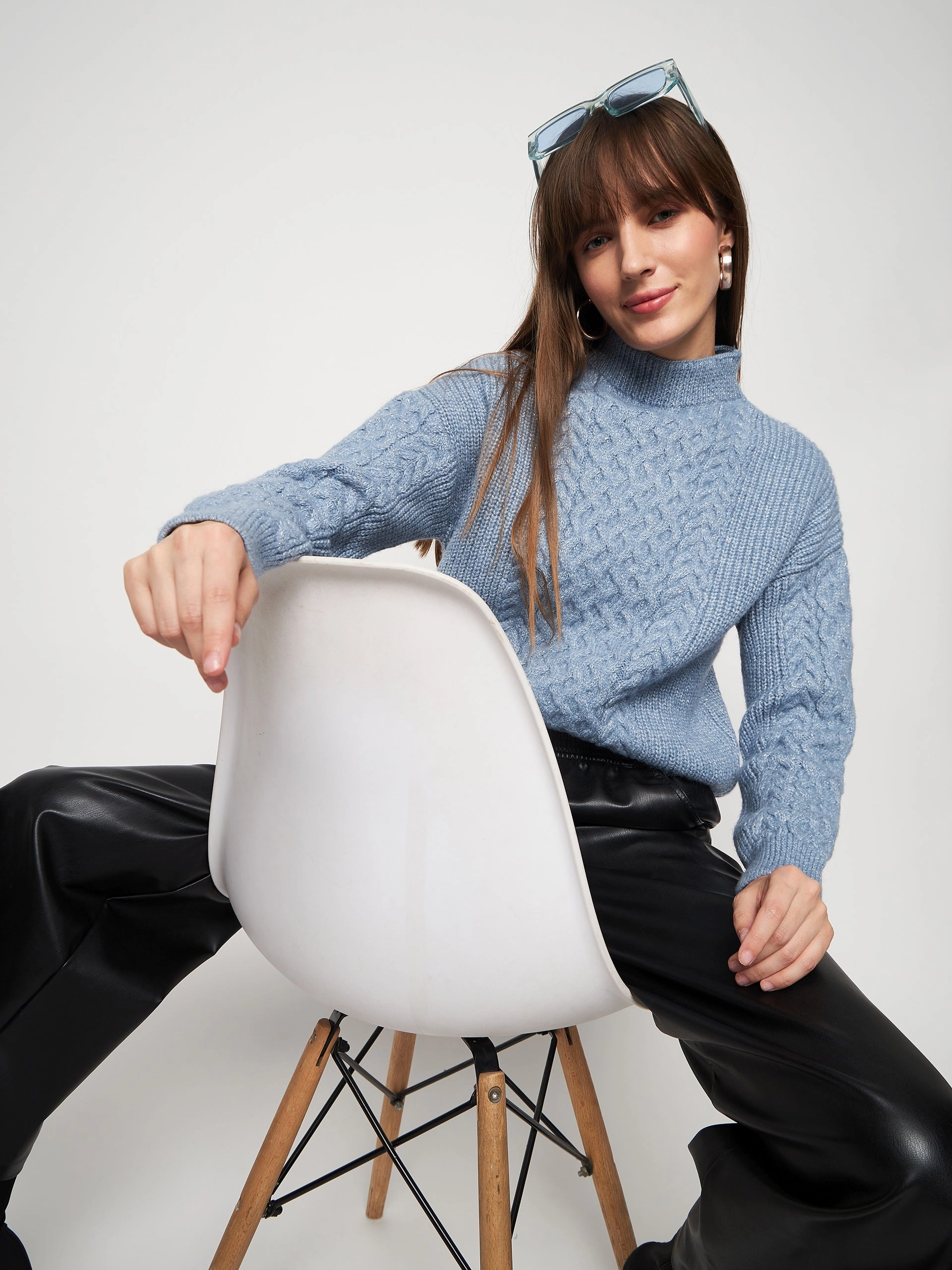 Madame Blue Knit Pullover Colorfast Technology