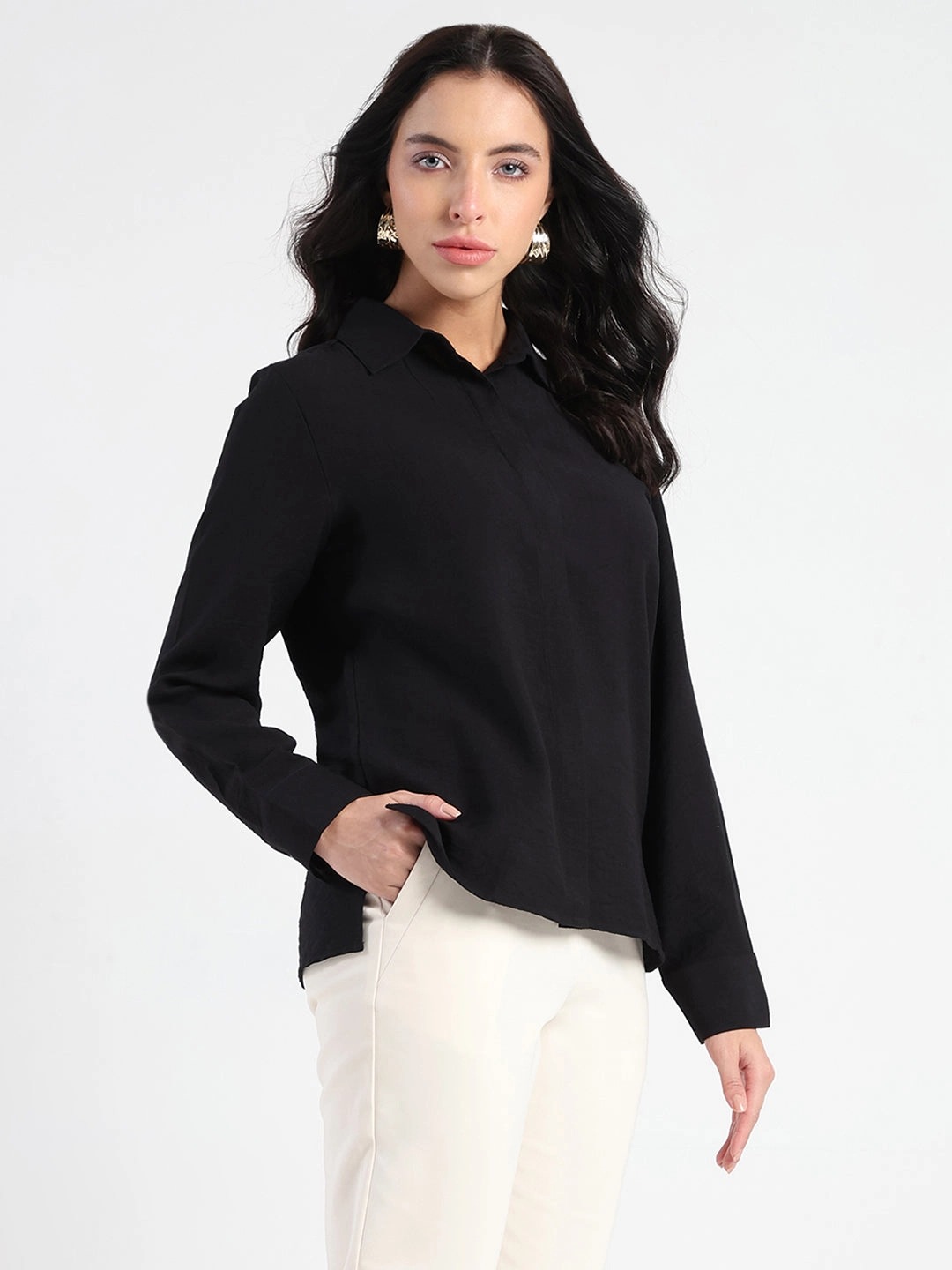 Classic Wardrobe Corporate Retreat Madame Black Rayon Blend Shirt
