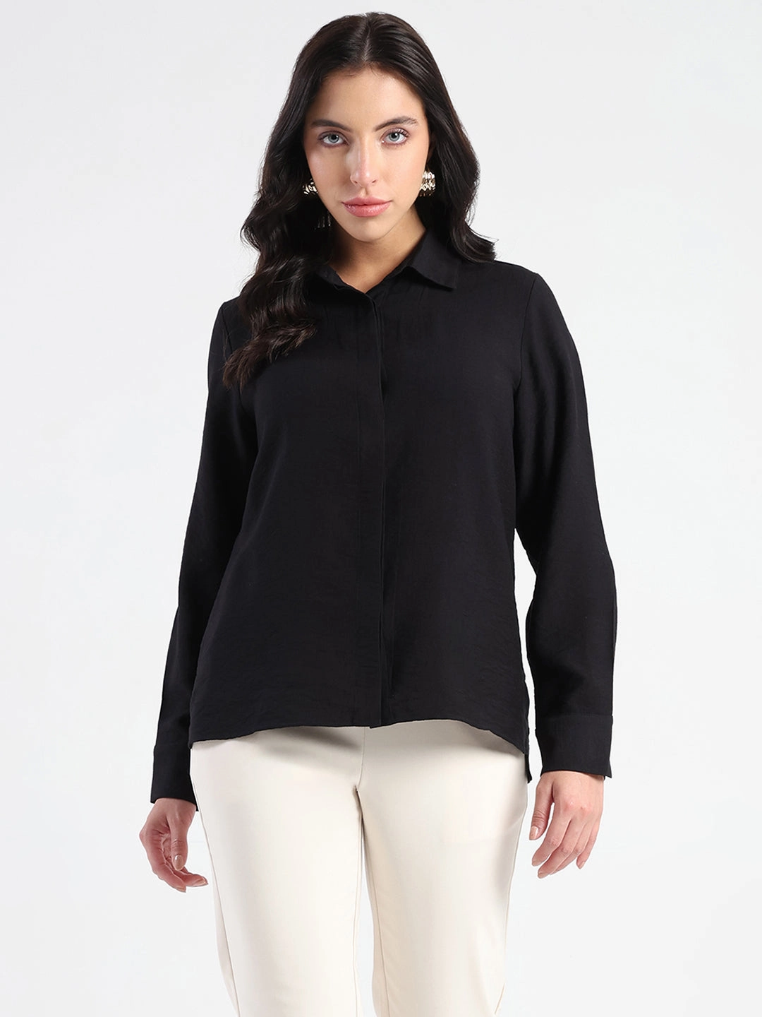 Snag Resistant Fabric Madame Black Rayon Blend Shirt