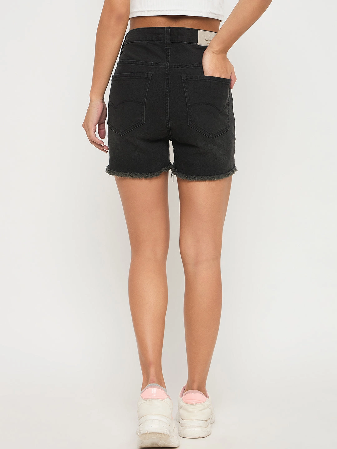 light feel Madame Frayed Hem Charcoal Black Cotton Blend Denim Shorts