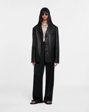 Rox - Regenerated Leather Blazer - Black video shoot Faux Fur