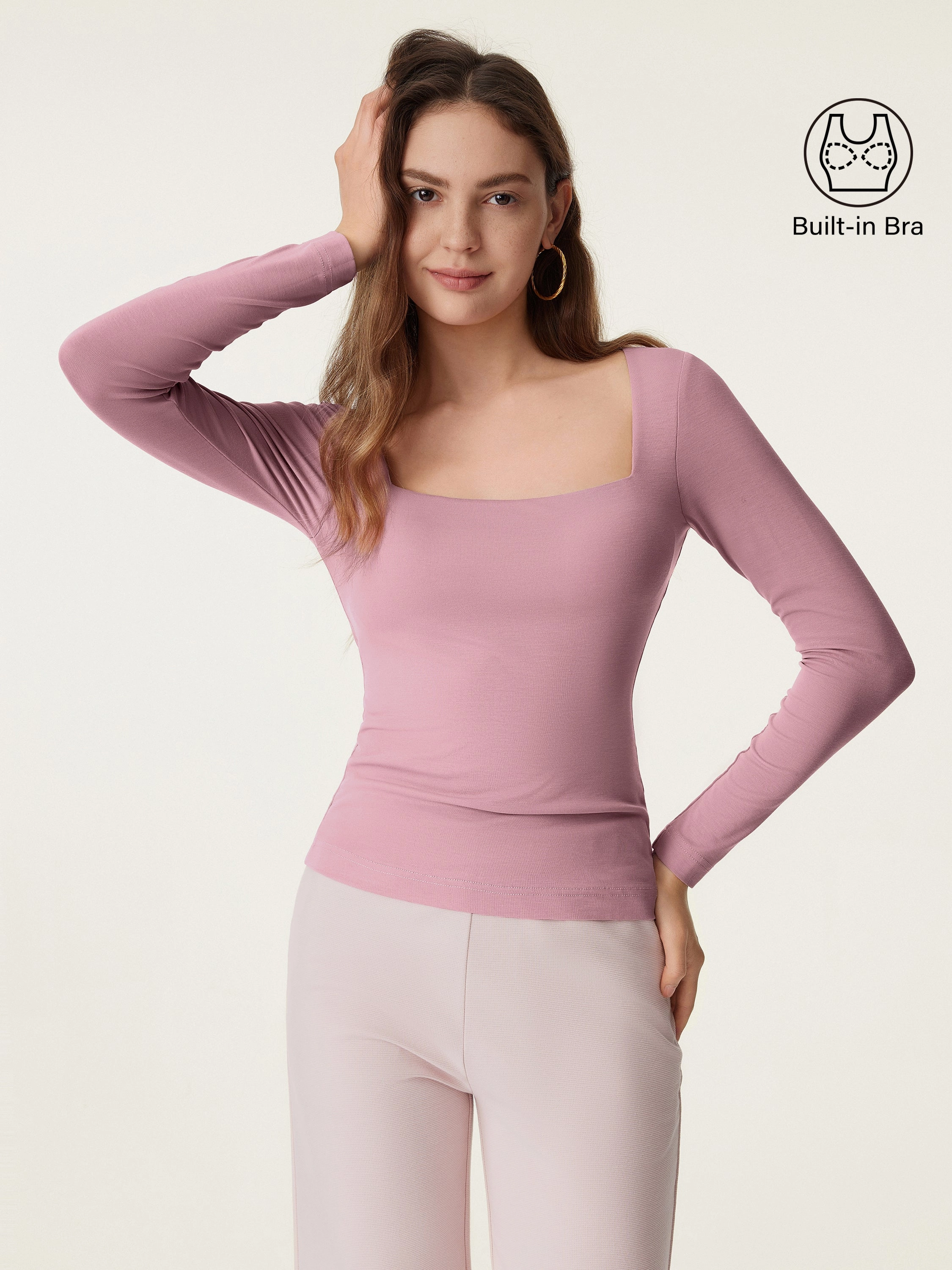 LayeredNeckline Temperature control Square Neck Long Sleeve New Airy Brami