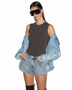 STAGED TANK WASHED BLACK Reflective Thread Details Casual Flex Modern Trend Look