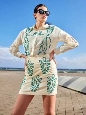 Madame Dori Embroidered Off White Mini Skirt Stretch Material Washable fabric